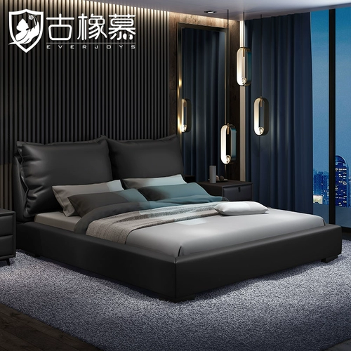 Baxter Tofu Block Черная кожаная кровать современная минималистская двуспальная кровать 2 метра 2 метра 2 больших кровати лучших бренда бренда бренда