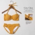 Màu xanh nữ tính ba điểm nhỏ ngực áo tắm spa chia hai tấm thép tập hợp bikini - Bikinis áo tắm kín đáo Bikinis