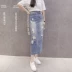 Chic retro cao eo denim váy dài nữ mới gói hông đã mỏng một bước váy hở ngã ngã hương Hồng Kông - Váy Váy