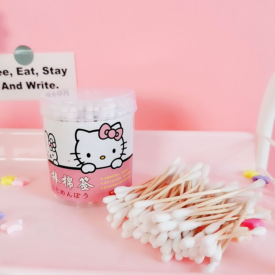 White Kt150Double headed stick pick one's ears Cotton swab Sterile rod Degreasing cotton ball clean cotton swab Make up Make up removal hygiene Cotton swab