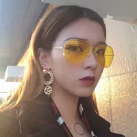 Hàn Quốc ulzzang Harajuku phong cách kính mát nữ triều gd Quan Zhilong TOP với cùng một đoạn kính màu vàng kính mát retro nam kính mắt thời trang
