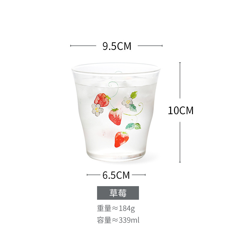 Hand Textured Glass (Strawberry)Painting market Home Furnishing Heat resistant glass Water cup household Daisy teacup Milk tea cup Cold drink cup like a breath of fresh air glass