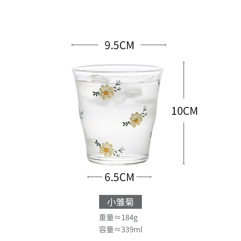 Hand Textured Glass (DAISY)Painting market Home Furnishing Heat resistant glass Water cup household Daisy teacup Milk tea cup Cold drink cup like a breath of fresh air glass