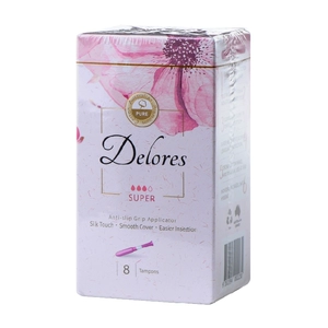 Тампоны Delores с трехсекционным коротким тюбиком (тип Super big flow), 8 шт., импортированы из Австралии.