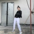 2018 mùa xuân của phụ nữ quần Hàn Quốc phiên bản của Harajuku tính khí hoang dã hit màu ngắn dây kéo áo len dài tay áo sơ mi sinh viên áo nữ Áo len