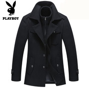 Playboy VIP len áo khoác mùa đông dày đôi cổ trung niên áo len dài trench coat