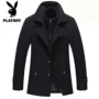 Playboy VIP len áo khoác mùa đông dày đôi cổ trung niên áo len dài trench coat áo jean nam