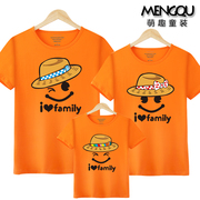 Bù nhìn in cha-con mặc áo sơ mi ngắn tay một gia đình ba gia đình sản xuất bông vòng cổ t-shirt gia đình đầm triều