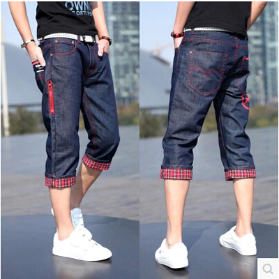 Cắt quần quần short nam jeans mùa hè thanh niên Slim Hàn Quốc phiên bản của xu hướng 7 điểm quần nam năm điểm quần nam Cao bồi