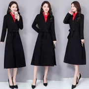 Áo gió nữ dài 2018 thu đông 2018 phiên bản mới của Hàn Quốc có dây nịt nhung dày cộng với áo khoác giảm béo eo