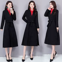 Áo gió nữ dài 2018 thu đông 2018 phiên bản mới của Hàn Quốc có dây nịt nhung dày cộng với áo khoác giảm béo eo áo dạ dáng ngắn trẻ trung