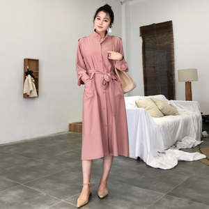 ◆ ASM ◆ 2018 mùa thu khí mới là mỏng eo áo gió dài tay cổ áo cổ áo dài áo nữ phần mỏng