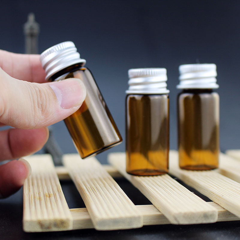 Brown & High 5Cm & Aluminum CoverAluminum cover Glass bottles Sample bottle bottle trumpet storage tank Chemistry experiment Repackaging bottle 10 milliliter Can be installed liquid