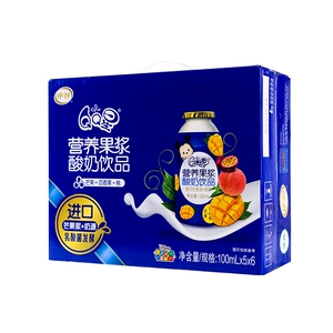 [伊利QQ星果浆酸奶饮品芒果百香果桃100ml*5瓶*6排/箱]