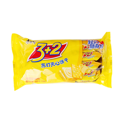 [康师傅3+2 苏打夹心饼干香浓奶油味 300g(12包)/袋]
