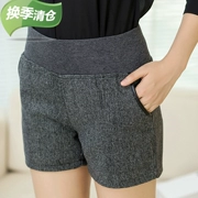 Mùa thu quần short len ​​cao eo của phụ nữ Người mẫu mùa thu và mùa đông mặc size lớn là giày đế bệt hoang dã mỏng quần kẻ sọc