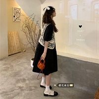 Ретро японское платье, кружевной жилет, куртка, рукава фонарики