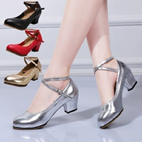 Серебряная танцующая летняя дышащая обувь на высоком каблуке, мягкая подошва, из натуральной кожи