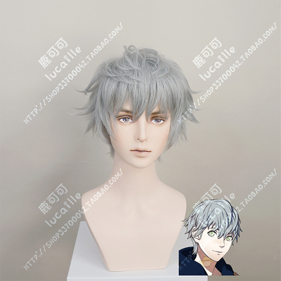 taobao agent Flame pattern, wind flowers, snowy moon, silver, gray thick fluffy fluffy cos male handsome cosplay wig