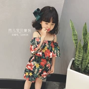Trẻ em mặc 2018 mùa hè mới cô gái nhỏ tươi hoa ra khỏi dây đeo vai t + hoa quần short hai mảnh bộ