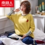 Đồ ngủ nữ mùa xuân và mùa thu Nam Cực cotton cổ tròn dài tay Phim hoạt hình Hàn Quốc có thể mặc đồ cotton phục vụ tại nhà đồ bộ trung niên