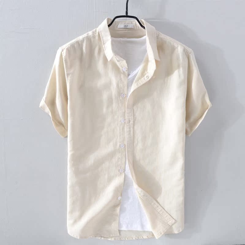 E33-301 Apricotshortsleevedt-shirtmenblousecottonlinensummer