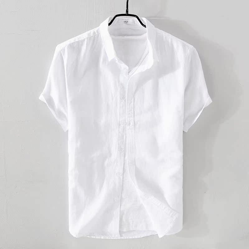 B43-301 Whiteshortsleevedt-shirtmenblousecottonlinensummer