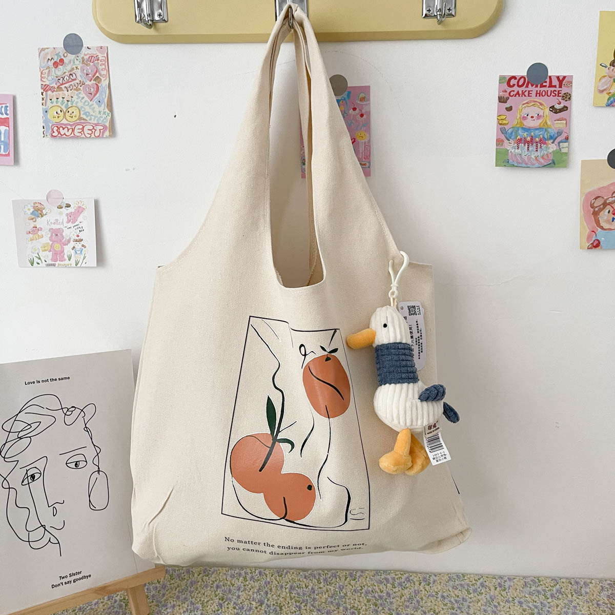 [Honey Peach] Vest Bag + Duck PendantKorean version new pattern solar system commute Design Canvas bag The single shoulder bag high-capacity like a breath of fresh air Versatile Cloth bag female summer
