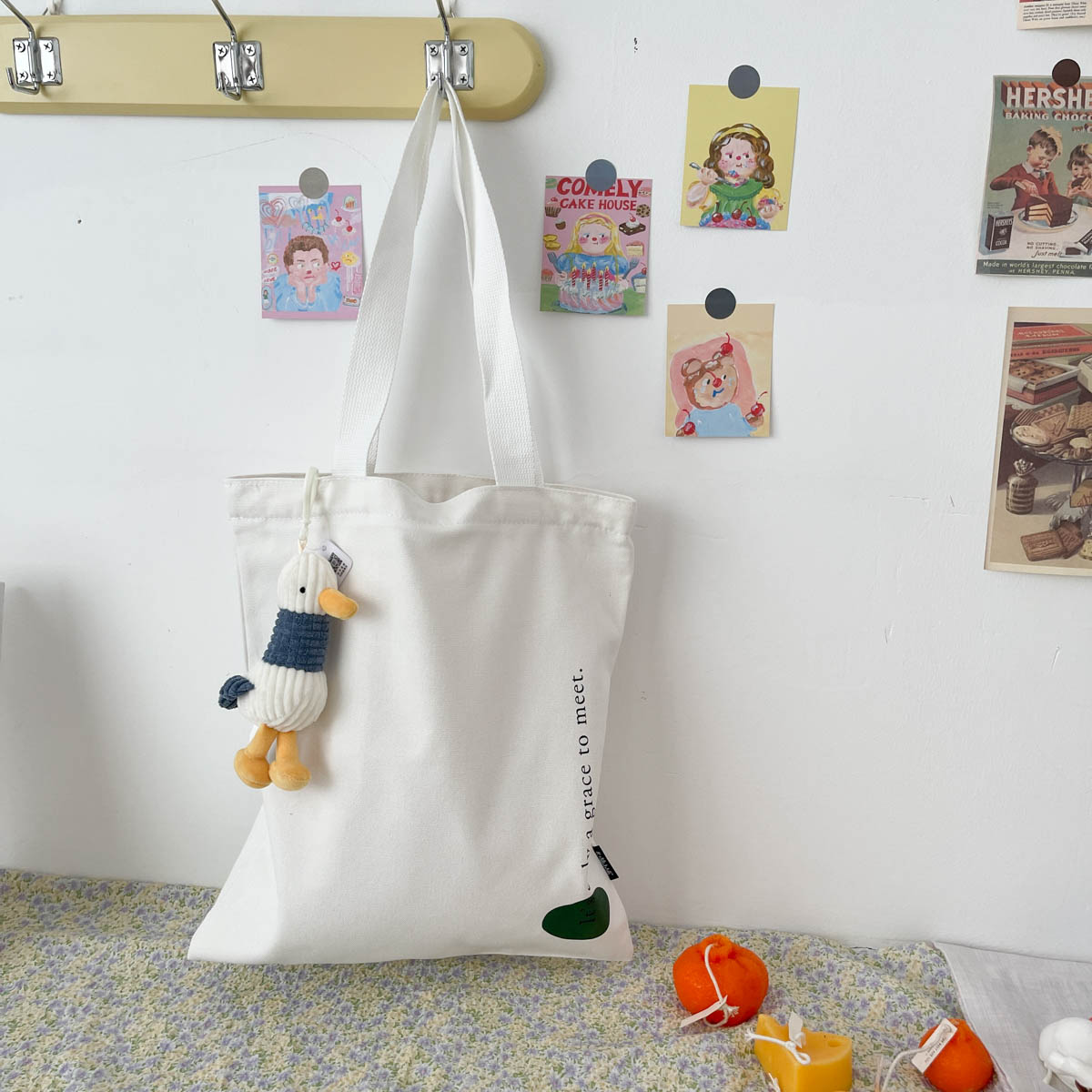 [Green Circle] Shoulder Bag + Duck PendantKorean version new pattern solar system commute Design Canvas bag The single shoulder bag high-capacity like a breath of fresh air Versatile Cloth bag female summer