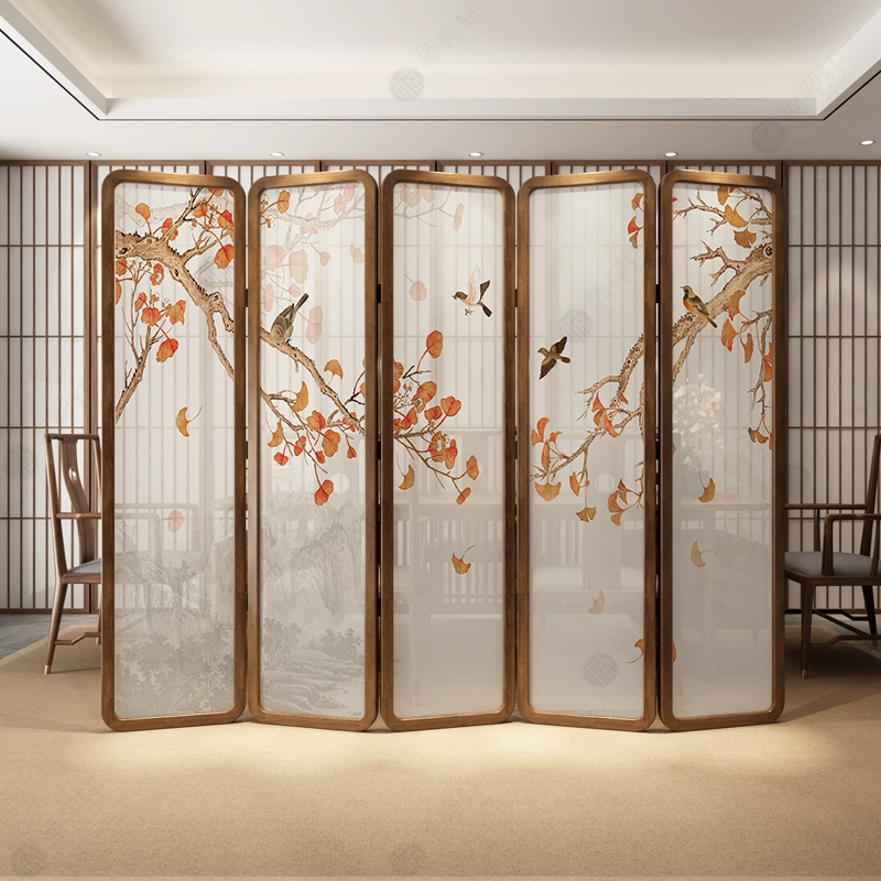 Tùy chỉnh 
            phong cách Trung Quốc mới gấp di động màn hình phòng ngủ bằng gỗ nguyên khối lối vào nhà vách ngăn lối vào phòng khách màn hình gấp văn phòng vach ngăn phòng 