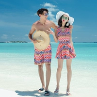 Bộ đồ bơi người yêu phù hợp với mẫu Cặp đôi cỡ lớn váy một mảnh áo tắm nữ bằng thép hỗ trợ boyshort nam bảo thủ quần đi biển - Vài đồ bơi 	bộ đồ đôi đi biển