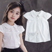 Cô gái áo sơ mi ngắn tay mùa hè ăn mặc cậu bé lớn Hàn Quốc phiên bản của các trường đại học gió áo khoác 2018 mùa hè mới trẻ em áo sơ mi trắng