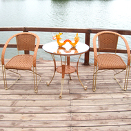 Wicker ghế ba mảnh ban công nội thất sân vườn sắt rèn gia cố mây giải trí ghế bàn cà phê ngoài trời bàn cà phê và ghế đặc biệt cung cấp