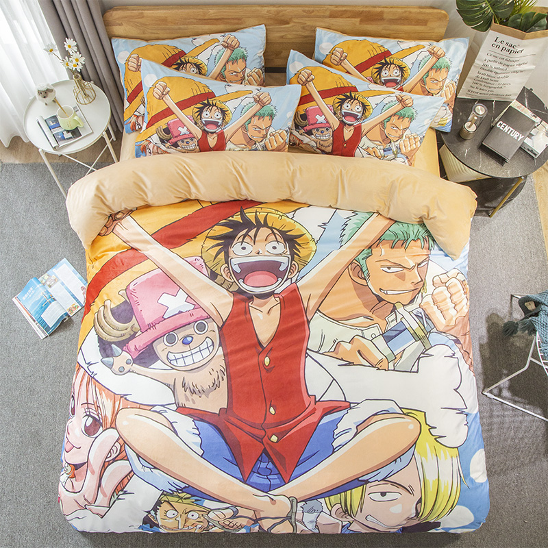 ChampagneCartoon comic Naruto sheet Four piece suit Yu Zhibo Weasel Quilt cover sheet dormitory Three piece set thickening keep warm