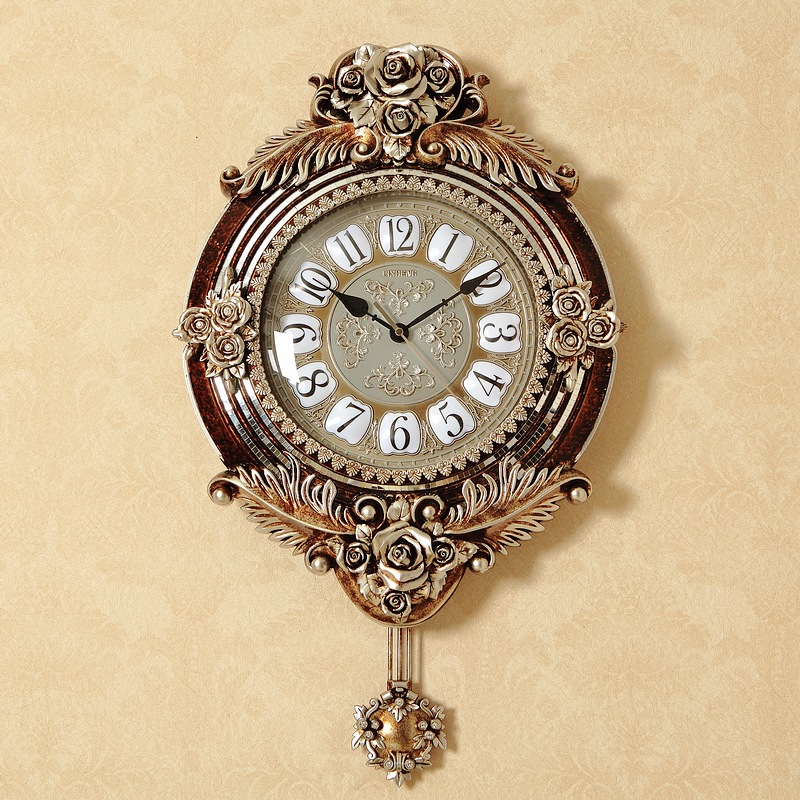 丽盛欧式古典挂钟个性挂表美式装饰墙上壁钟客厅静音复古艺术时钟