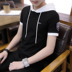 2018 mới ngắn tay áo len nam áo với một chiếc mũ Hàn Quốc phiên bản của xu hướng của sinh viên thanh niên đẹp trai nửa tay áo Áo len