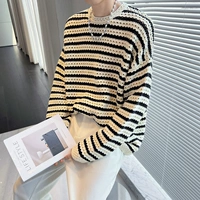 Ретро трикотажный дизайнерский свитер, расширенный лонгслив, осенний, тренд сезона, в корейском стиле, популярно в интернете, изысканный стиль