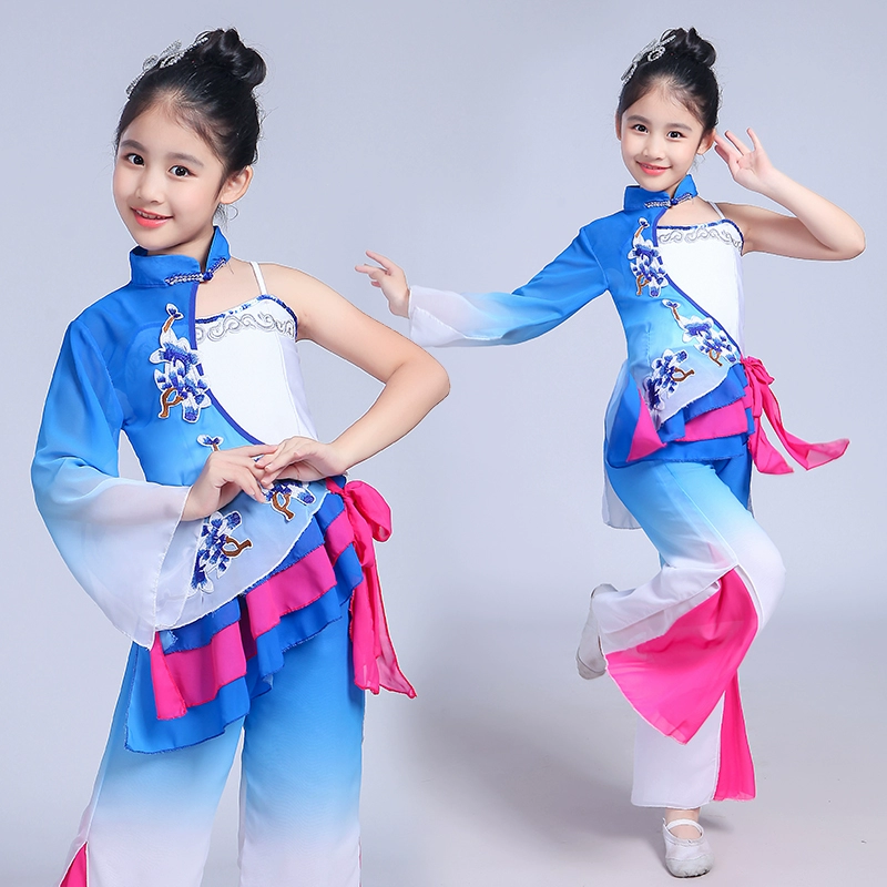 Trẻ em biểu diễn múa cổ điển trang phục ô múa quạt hoa biểu diễn múa trang phục dân tộc Yangko trang phục cô gái thanh lịch - Trang phục