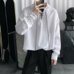 Self made 2020 spring and autumn new tassel tie rope pullover shirt men's Korean fashion design temperament shirt