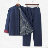 Демисезонный комплект для мальчиков, куртка, штаны для пожилых людей, из хлопка и льна, китайский стиль, увеличенная толщина, для среднего возраста