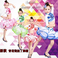 Trẻ em váy khiêu vũ Latin cô gái biểu diễn quần áo váy Trung Quốc bằng sứ màu xanh và trắng với kim cương trang phục thi đấu của trẻ em - Trang phục quan ao tre em