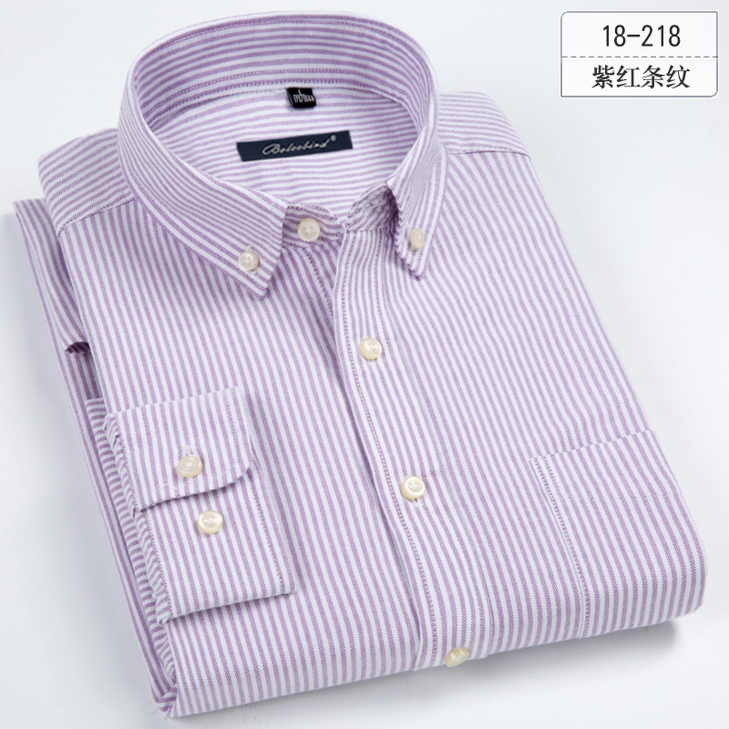 18-218Paul High grade pure cotton lattice stripe oxford shirt male Increase fertilizer Youth and middle age Cotton Big size shirt tide