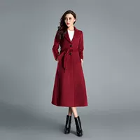 Mùa thu đông 2018 dày mới cho phụ nữ áo len mỏng dài phù hợp với cổ áo Phiên bản Hàn Quốc của áo khoác cashmere mỏng - Áo khoác dài áo khoác dạ
