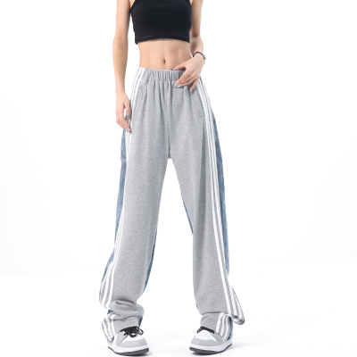 taobao agent Ken Studio summer new denim pants female three bars stitching color design sensor straight casual pants pants