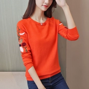 Áo len nữ xuân hè 2019 nữ mới phiên bản Hàn Quốc cổ tròn cổ áo len dài tay áo len nữ thêu - Đan Cardigan