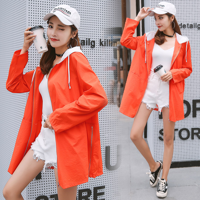 实拍2018春夏新款韩版宽松防晒衣女中长款连