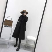 MUKOK áo len nữ màu đen thời trang dài phần 2018 phiên bản mới của Hàn Quốc đầu gối áo khoác mỏng nữ