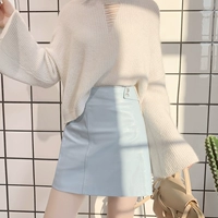 Короткая осенняя полиуретановая юбка с молнией, коллекция 2023, высокая талия, А-силуэт, с акцентом на бедрах
