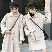 2018 áo khoác phổ biến mùa thu đông mới phiên bản Hàn Quốc mới của bạn gái phần dài hoang dã của áo len + bộ đồ ngắn