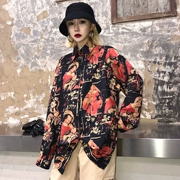Phong cách Harajuku phiên bản tiếng Hàn của ulzzang retro toàn thân sơn dầu in lỏng áo dài tay bf nữ áo hoang dã